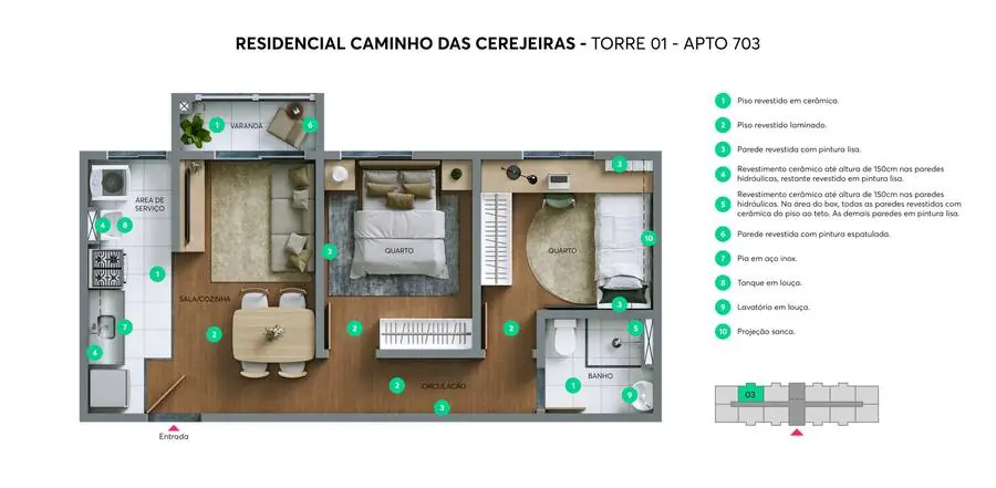 Planta do apartamento 703 do Caminho das Cerejeiras Planta do apartamento 703 do Caminho das Cerejeiras, 2 quartos com varanda