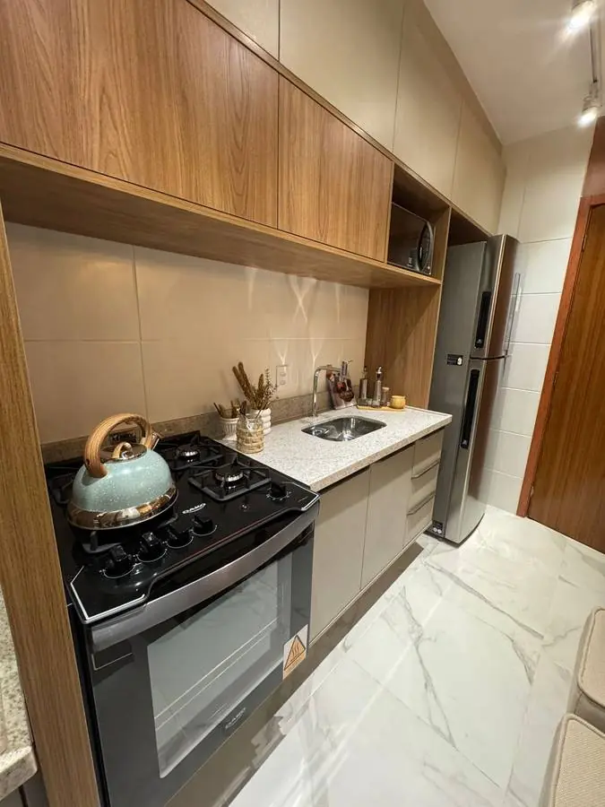 Foto da cozinha do apartamento decorado do Caminho dos Jerivás