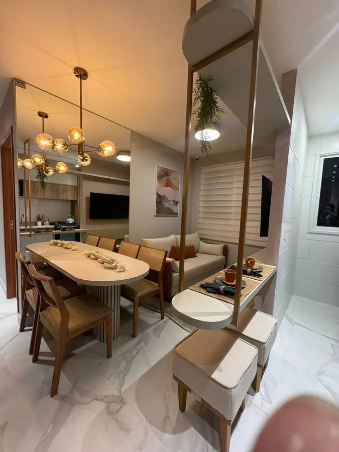 Foto do espaço de jantar do apartamento decorado do Caminho dos Jerivás
