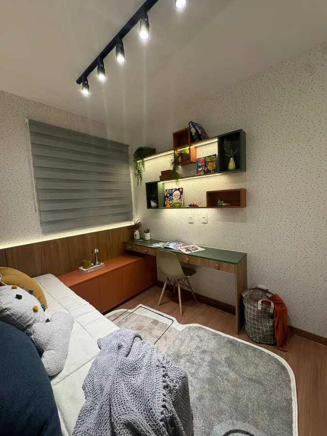 Foto do segundo quarto do apartamento decorado do Caminho dos Jerivás