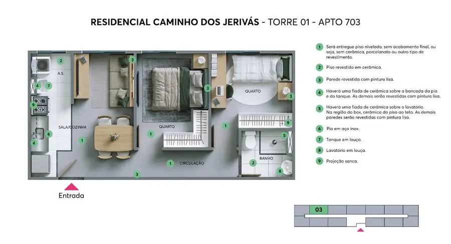 Perspectiva do quarto de bebê do apartamento do Caminho dos Jerivás