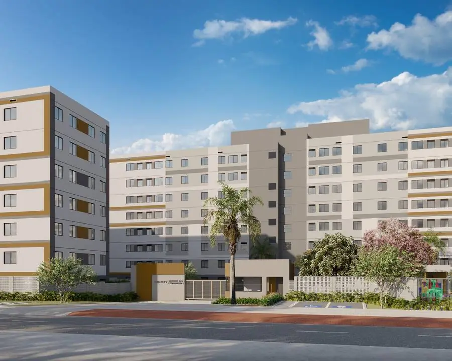 Fachada das torres do Caminho das Pitangueiras, condomínio MRV na Cidade Sete Sóis